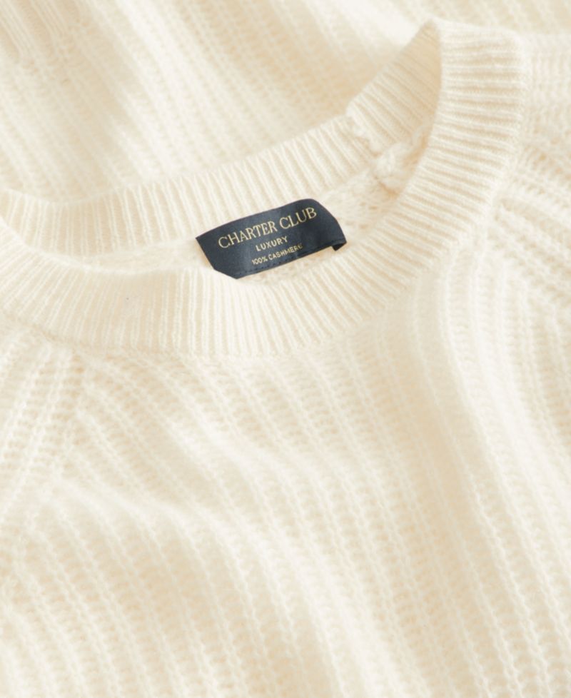 Plus Size 100% Cashmere Shaker Stitch Crewneck Sweater