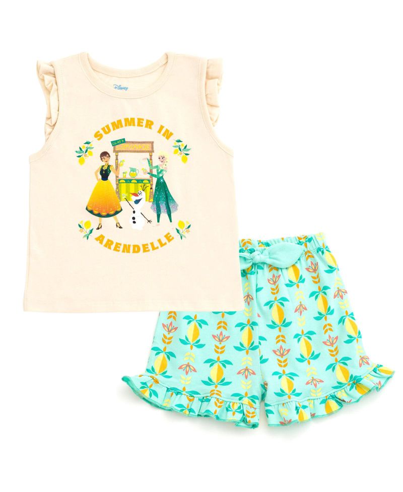 Girls Disney Princess Moana Belle Minnie Mouse Nightmare Before Christmas Tank Top and French Terry Shorts to