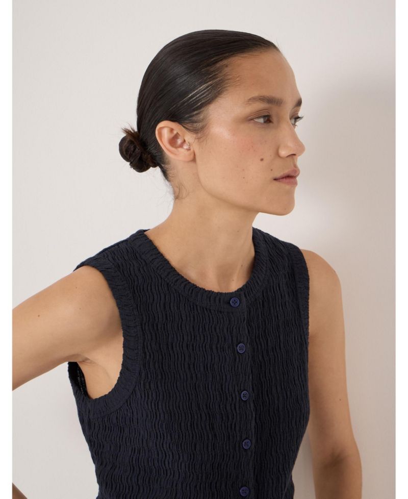 Women's Textured Sleeveless Button Through Top