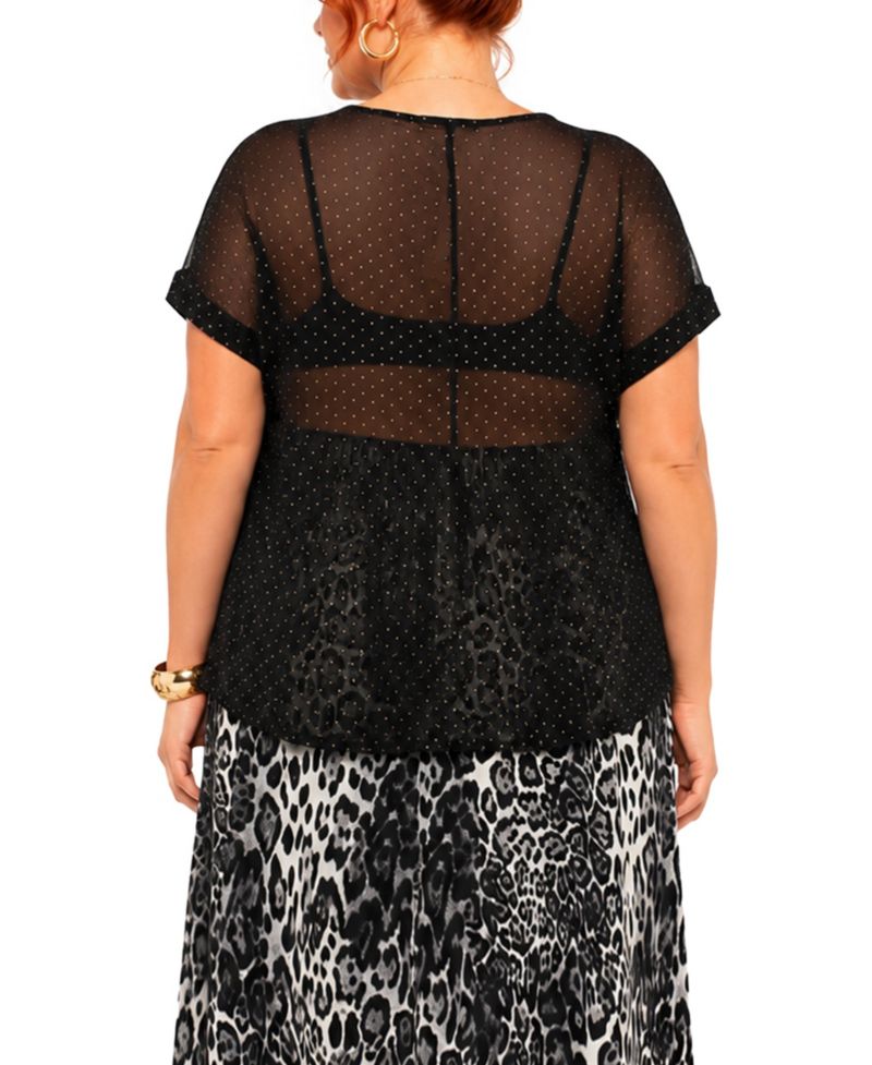 Plus Size Short-Sleeve Foil Drop V-Neck Top