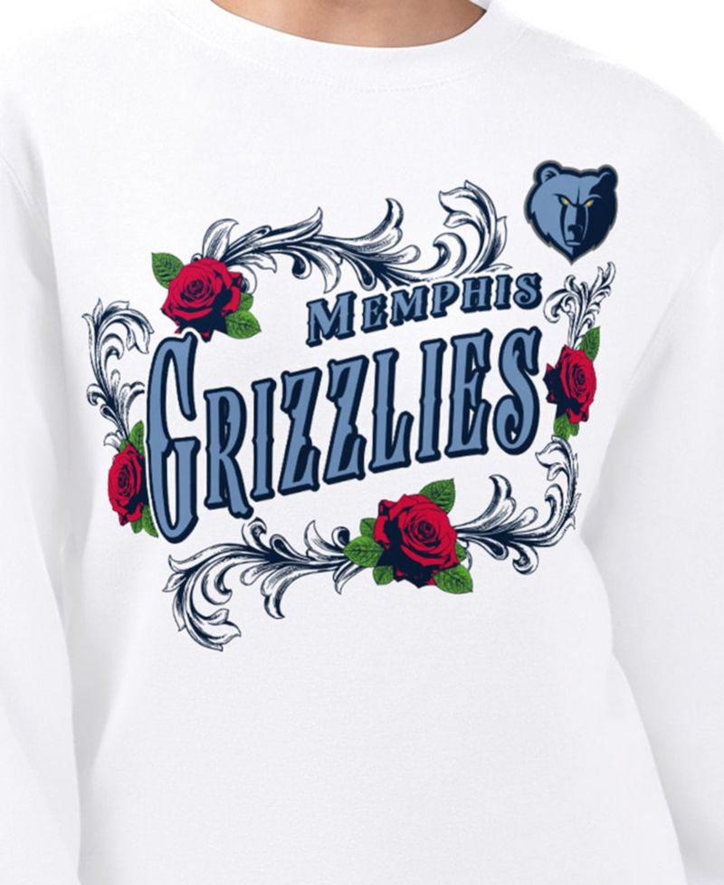 Women's White Memphis Grizzlies Roses Fleece Tri-Blend Sweatshirt