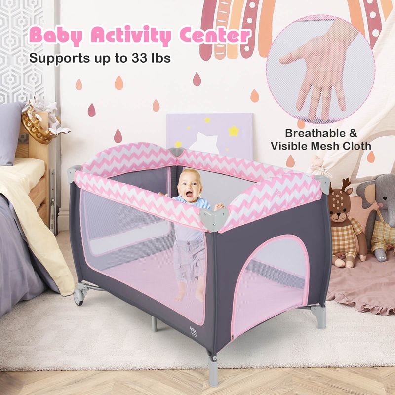 3 in 1 Baby Playard Infant Nursery Center w/ Zippered Door Mint