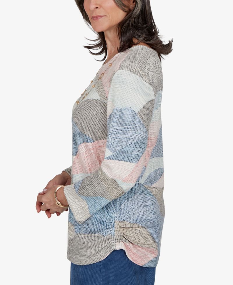 Petite Crewneck 3/4-Sleeve Ruched Blouse