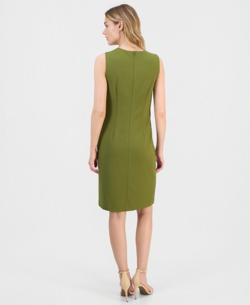 Women's Pleated-Waist Scuba-Crepe Sheath Dress