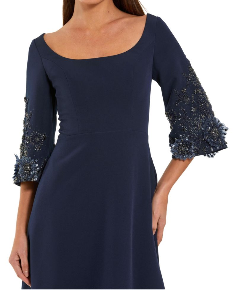 Women's Floral Embellished Sleeves Crepe Gown