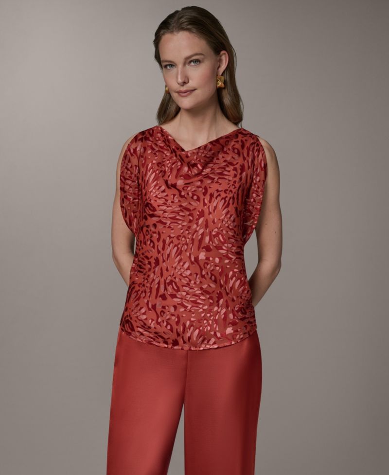 Petite Printed Cowl Neck Top