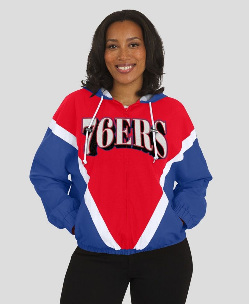 Women's Red/Royal Philadelphia 76ers Color Block Full-Zip Hoodie Windbreaker Jacket