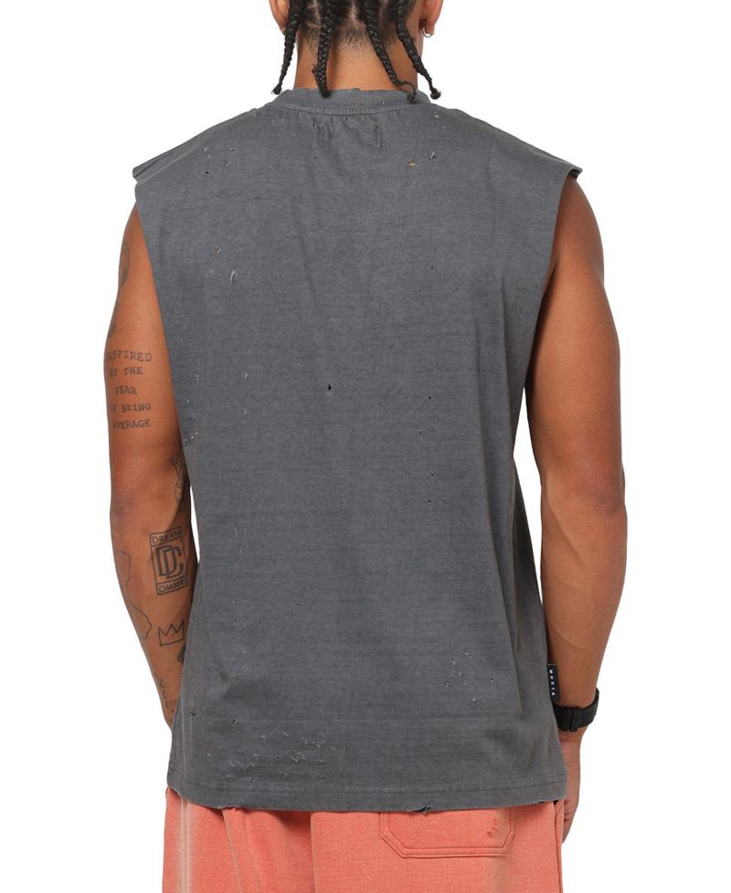 Mens Birds Of Prey Muscle T-Shirt Washed Charcoal