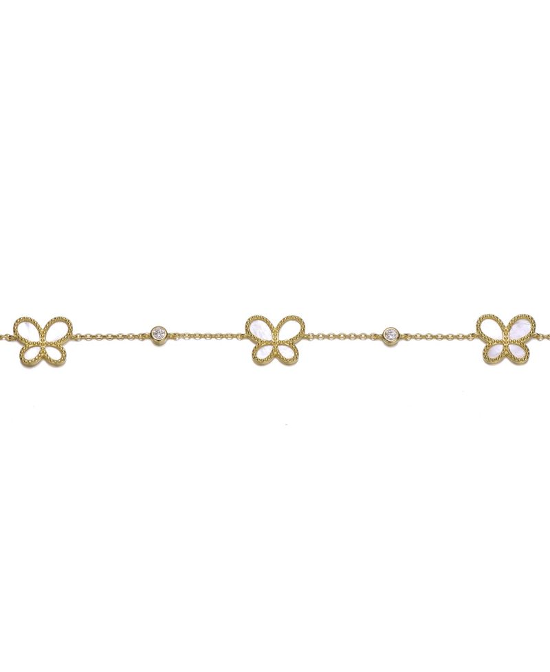 14K Gold Plated Mother of Pearl Dainty Link Butterfly Bracelet