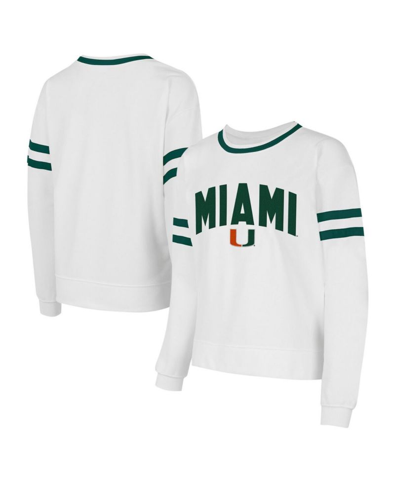 Concept Sport Women's White Miami Hurricanes Borough French Terry Arch Over Long Sleeve Top