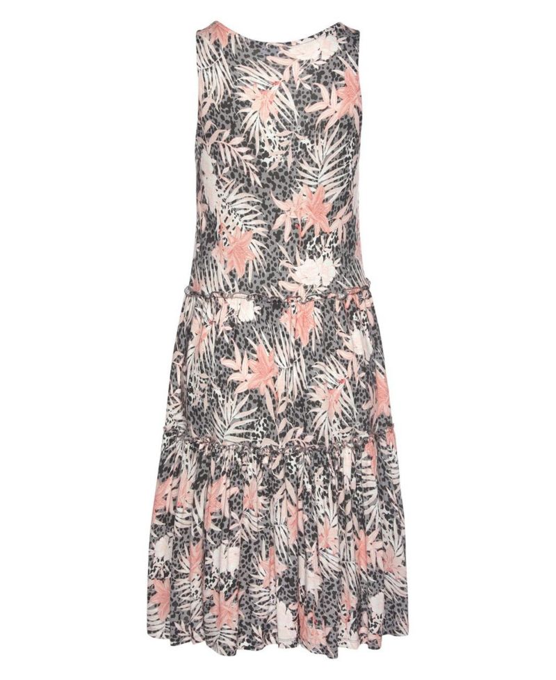 Women's Viscose Printed Mix Tiered Ruffle-Trim Short Dress