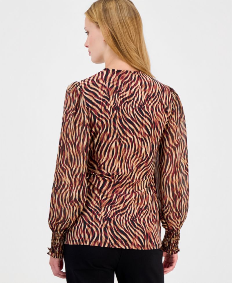Women's Mixed Media Faux-Wrap Chiffon Blouse