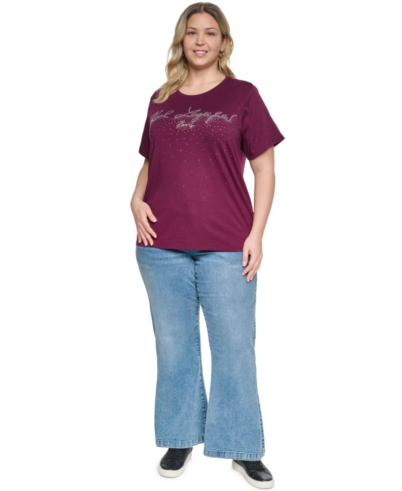 Plus Size Sparkle KLP Logo Short-Sleeve Cotton-Blend T-Shirt