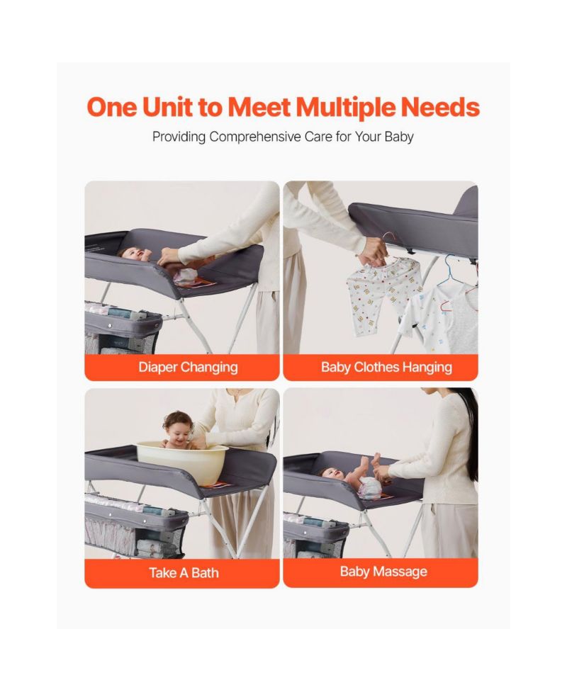 Foldable Baby Changing Table with Wheels and Side Basket