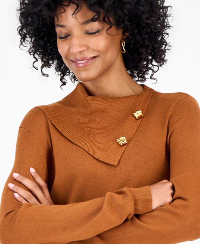 Petite Long-Sleeve Envelope-Neck Pullover Sweater