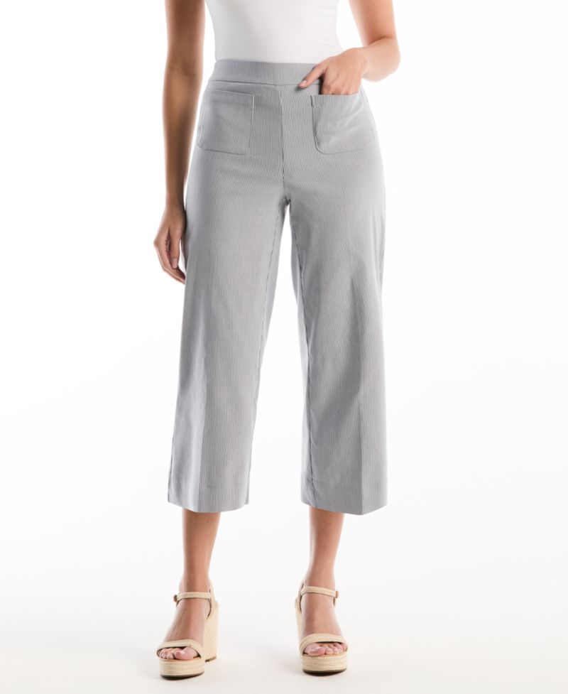 Petite Striped Patch Pocket Wide-Leg Pants