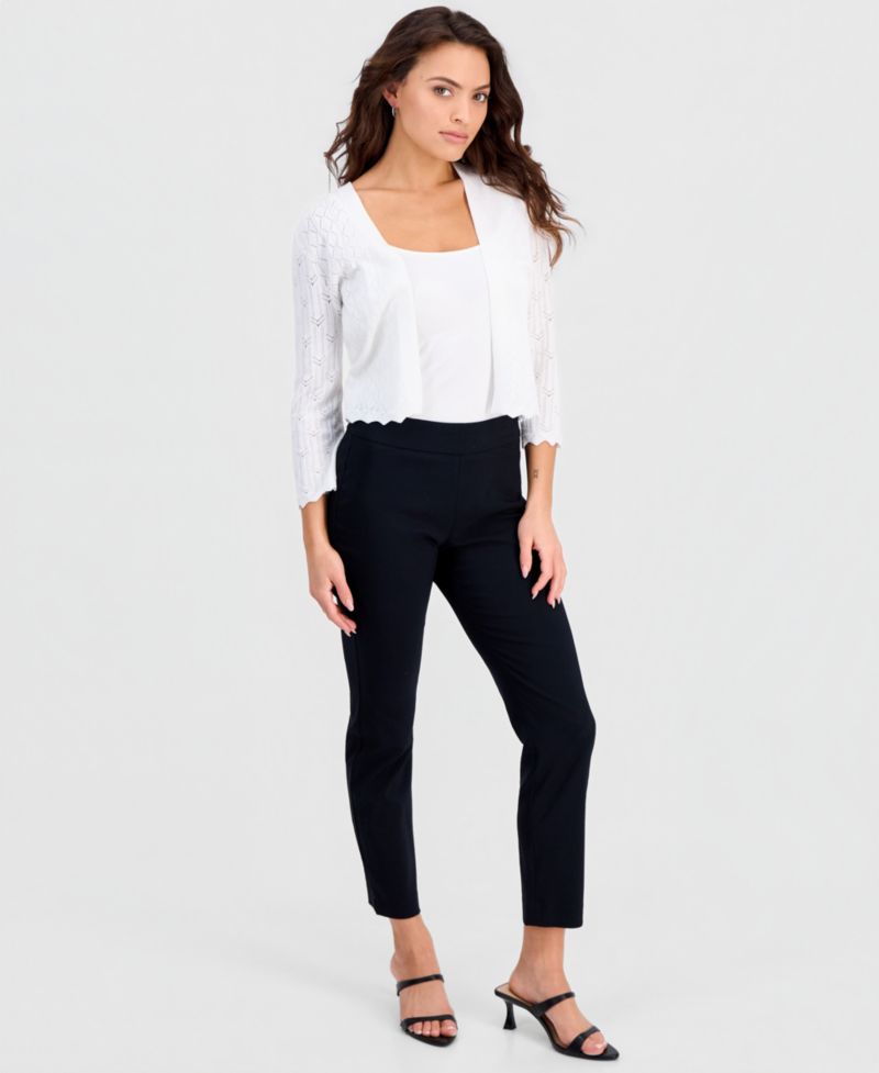 Petite Pointelle Knit Open-Front Shrug