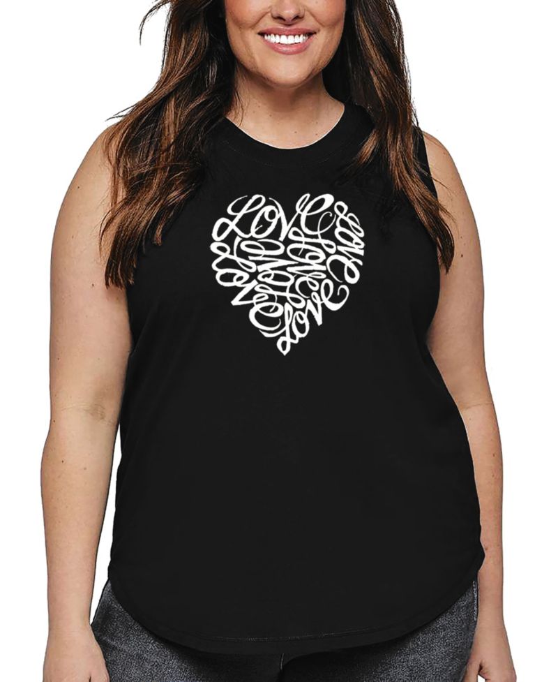 Plus Size Cursive Heart Word Art Tank Top