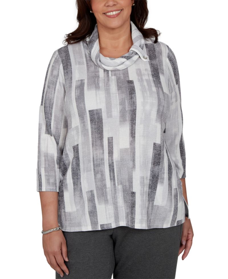 Plus Size Cowl Neck 3/4-Sleeve Textured-Knit Blouse