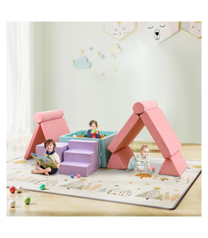 Modular 8-Piece Foam Play Couch for Kids with Plush Suede Covers – Perfect for Creative Play and Lounging