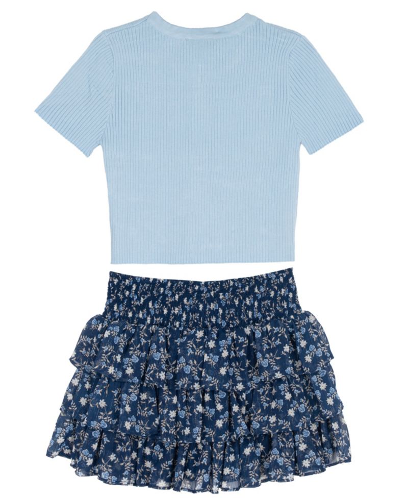 Girls' 7-16 Rib Knit Bow Top and Skort, 2-Piece Set
