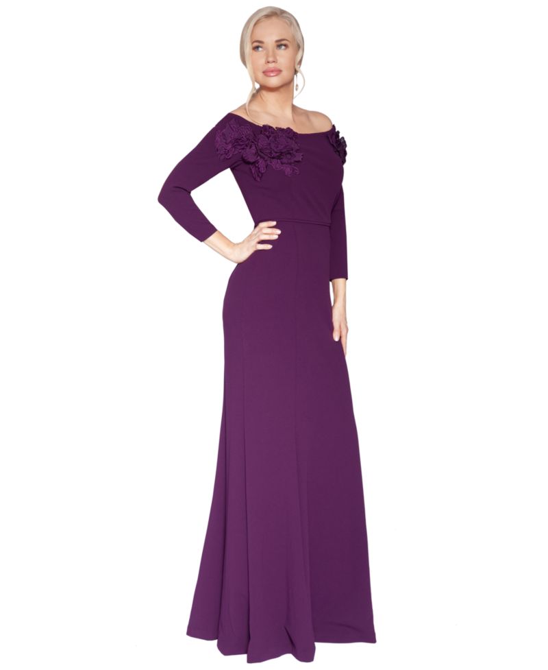 Women's Off-The-Shoulder Floral Applique Ball Gown
