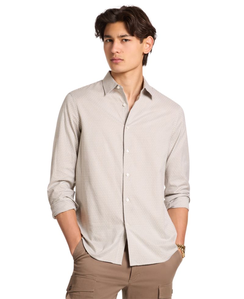 Men's Check-Print Long-Sleeve Cotton Shirt