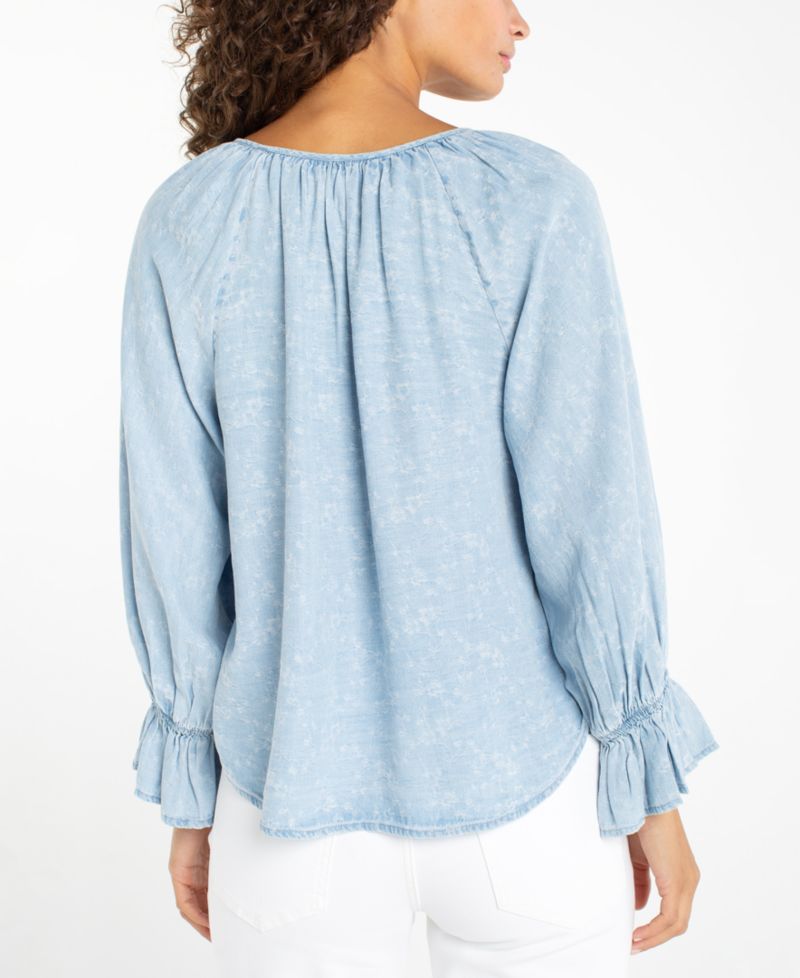 Petite Button-Front Shirred Woven Top