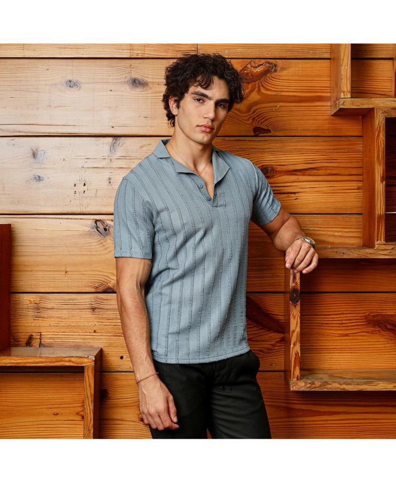 Men's Icy Blue Wicker-Tactitle Polo T-Shirt