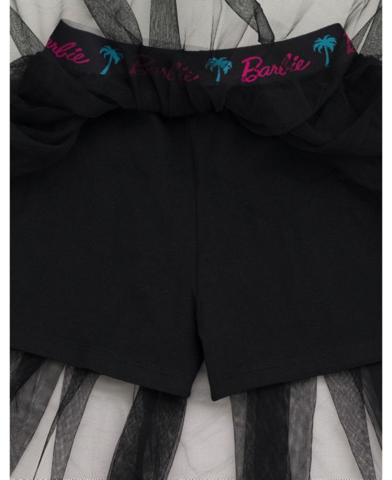 Cropped Boxy Drop Shoulder T-Shirt and Mesh Tulle Skort