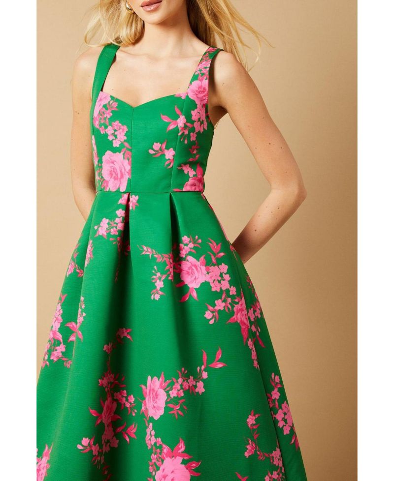 Women's Occasion Floral Strappy Twill Midi Dress