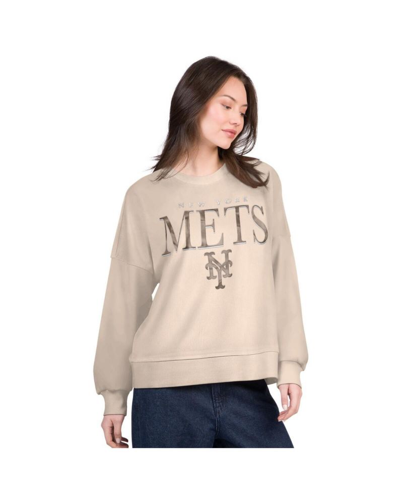 Women's Sand New York Mets Oversized Vet II Sweatshirt