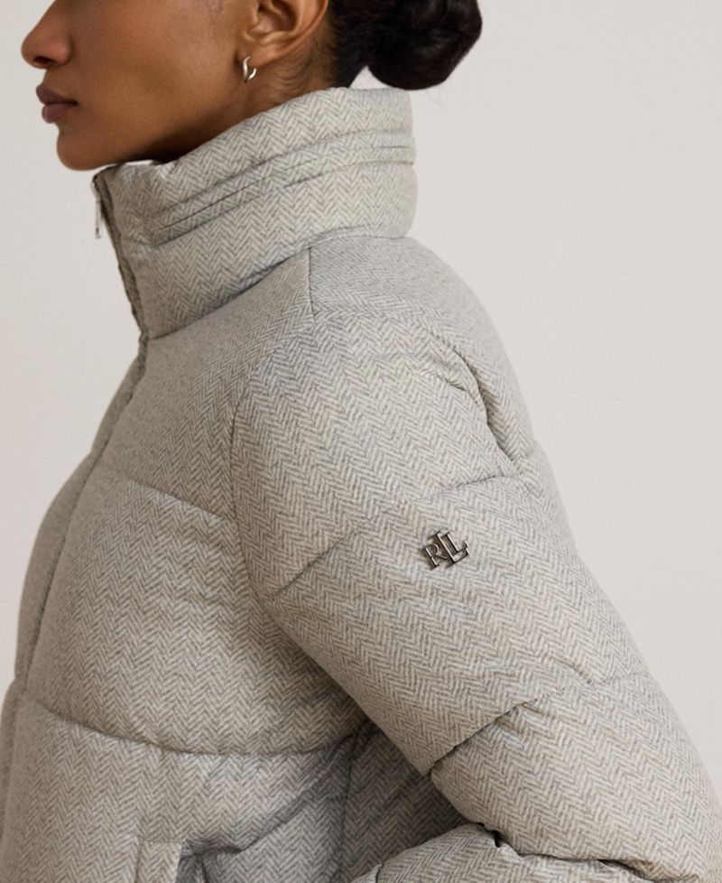 Women's Herringbone-Print Short Puffer Coat