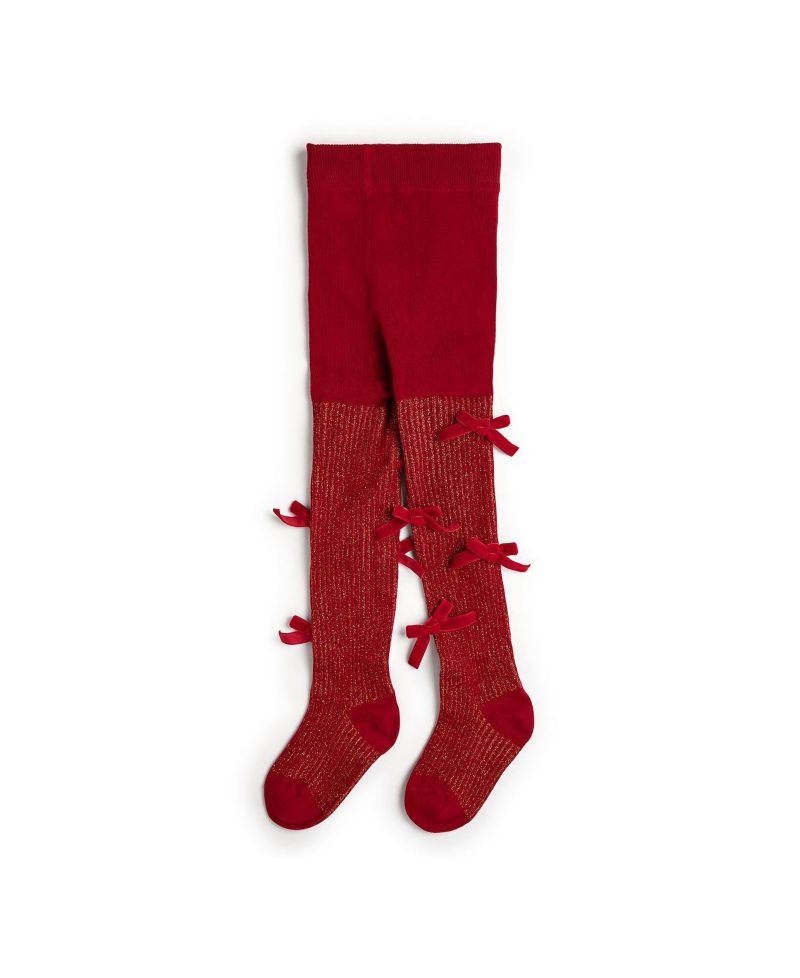 Baby Girls 0-24M Shimmer Red Velvet Mini Bow Tights