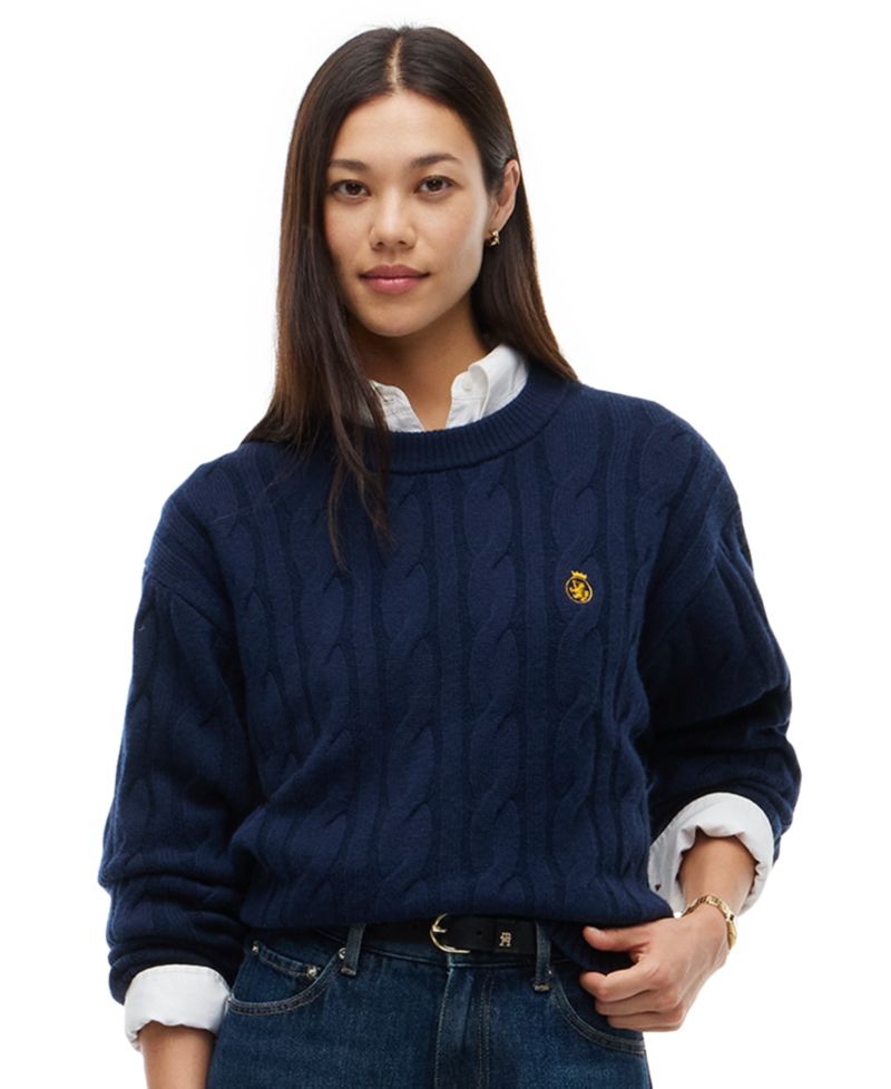 Women's American Icons 100% Wool Cable-Knit Crewneck Sweater