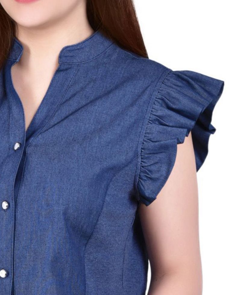 Petite Flutter Sleeve Chambray Top