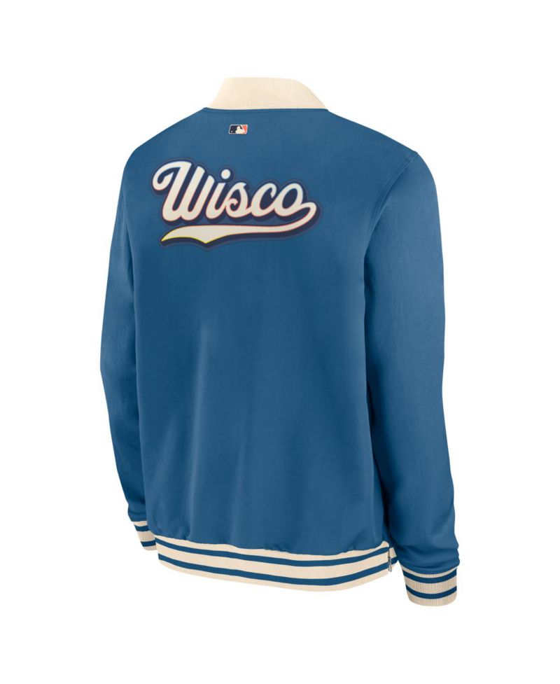 Men's Blue Milwaukee Brewers 2026 City Connect Authentic Collection Relaxed Full-Zip Bomber Jacket