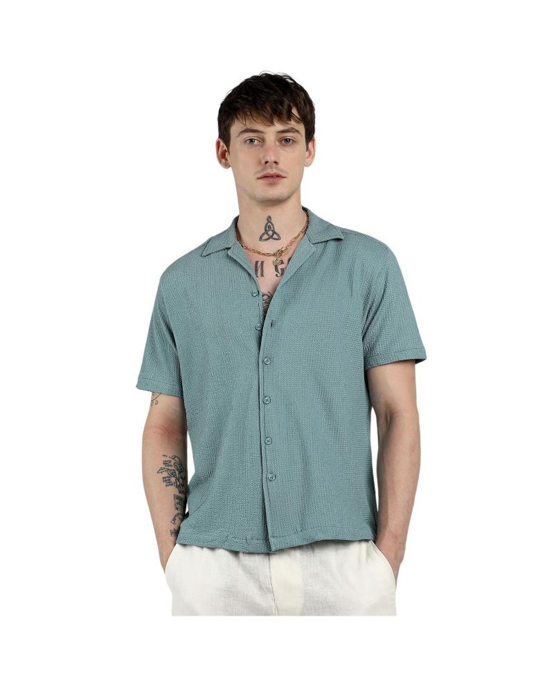 Men's Teal Green Micro Zig-Zag Shirt