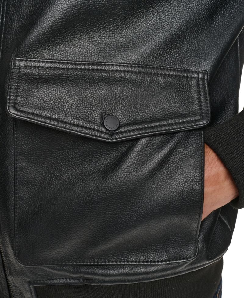 Men's Textured Genuine Leather Bomber Jacket
