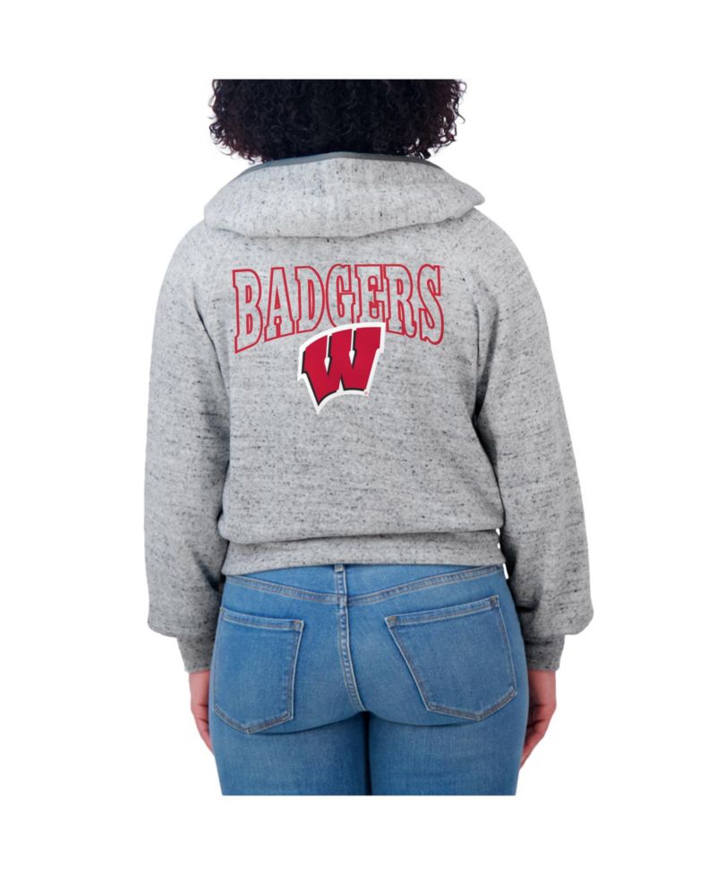 Women's Heather Gray Wisconsin Badgers Wear Speckle Double-Hit Raglan Full-Zip Hoodie
