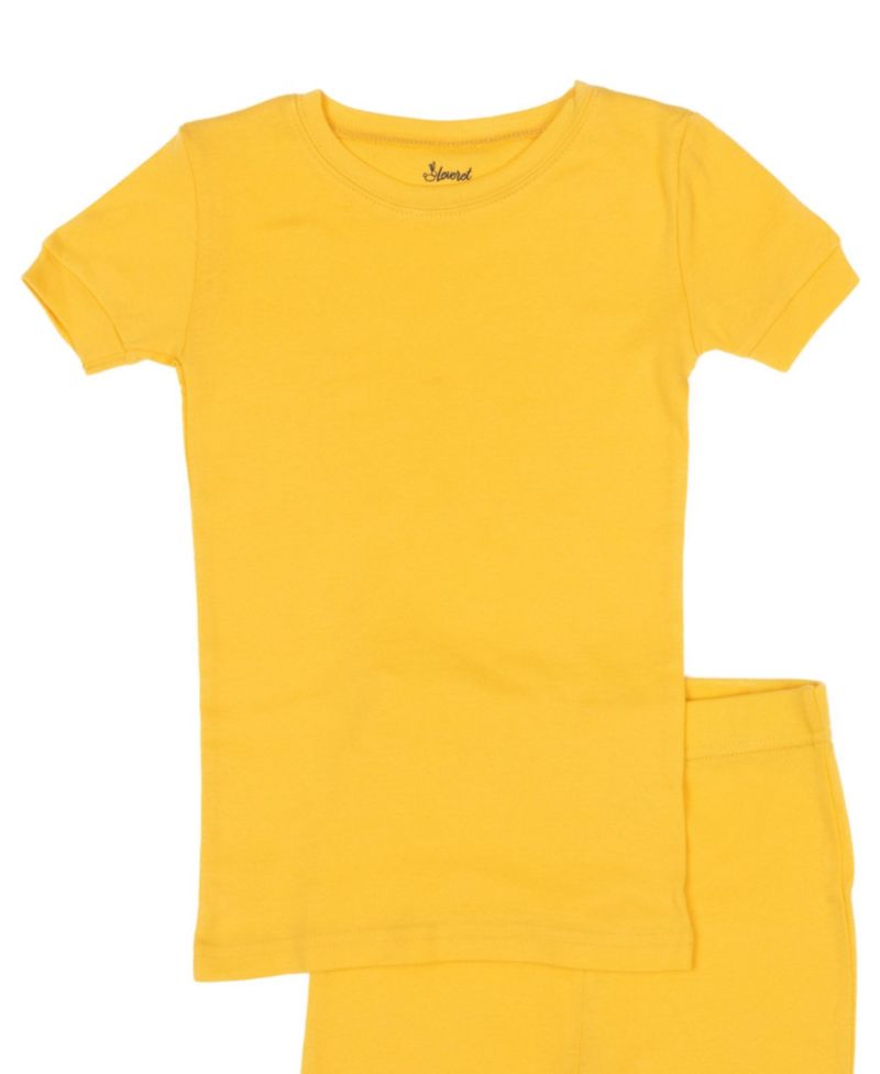 Kids Matching Family Two Piece Cotton Short Sleeve Shirt and Shorts Solid Color Pajamas 6-14