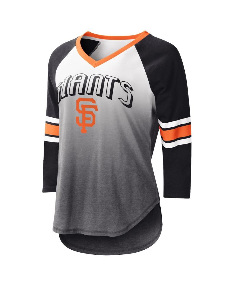 Women's White, Black San Francisco Giants Lead-Off Raglan 3/4-Sleeve V-Neck T-shirt