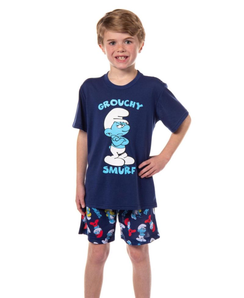 Boys' ( 4 TO 16 ) Grouchy Smurf 2 Piece Short Sleeves and Shorts Kids Pajama Set