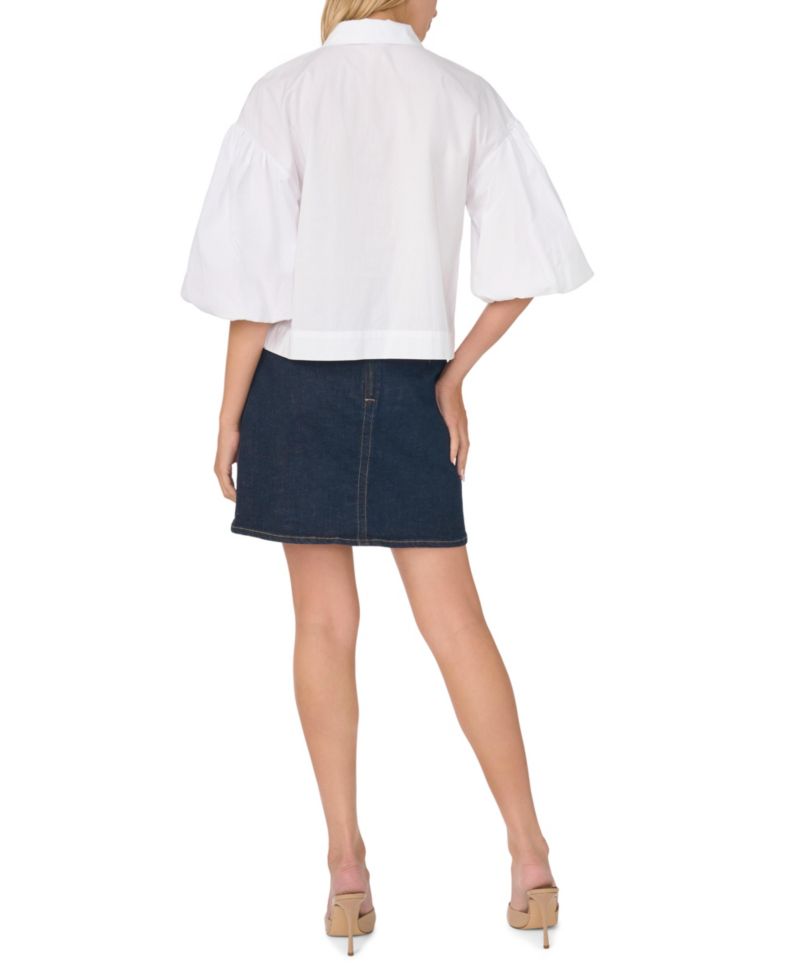 Women's Bubble Short-Sleeve Button-Up Shirt