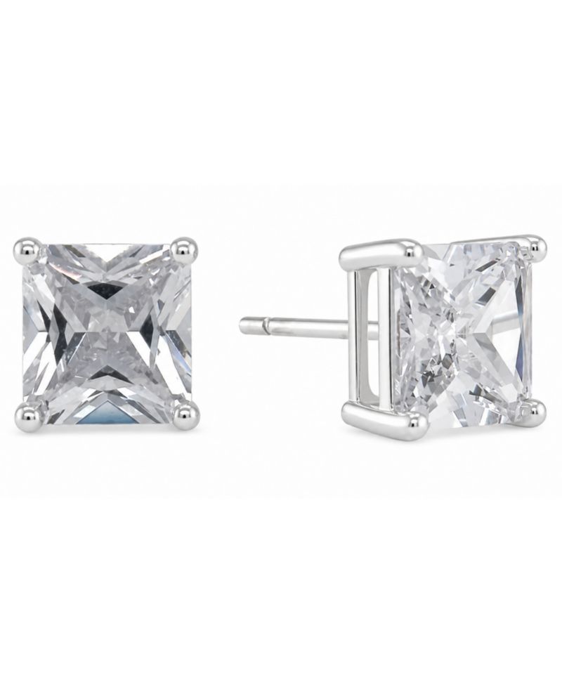 Silver Plate Cubic Zirconia 7.5mm Square Stud Earring