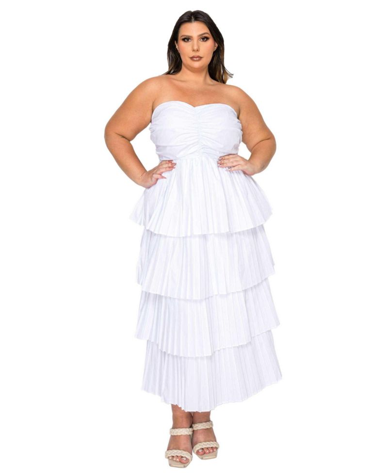 Plus Size Eleni Strapless Pleated Tiered Dress