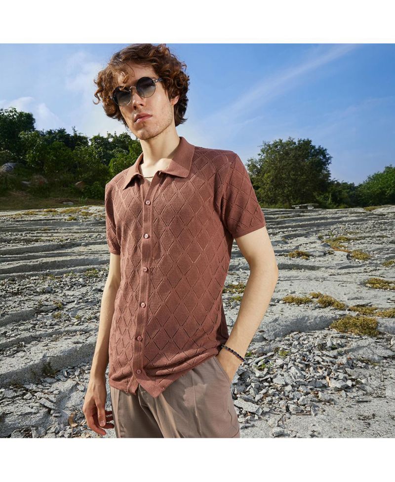 Men's Rhombus-Knit Slim-Fit Shirt