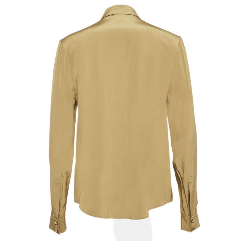 Women's Green Silk Long Sleeve Shirt