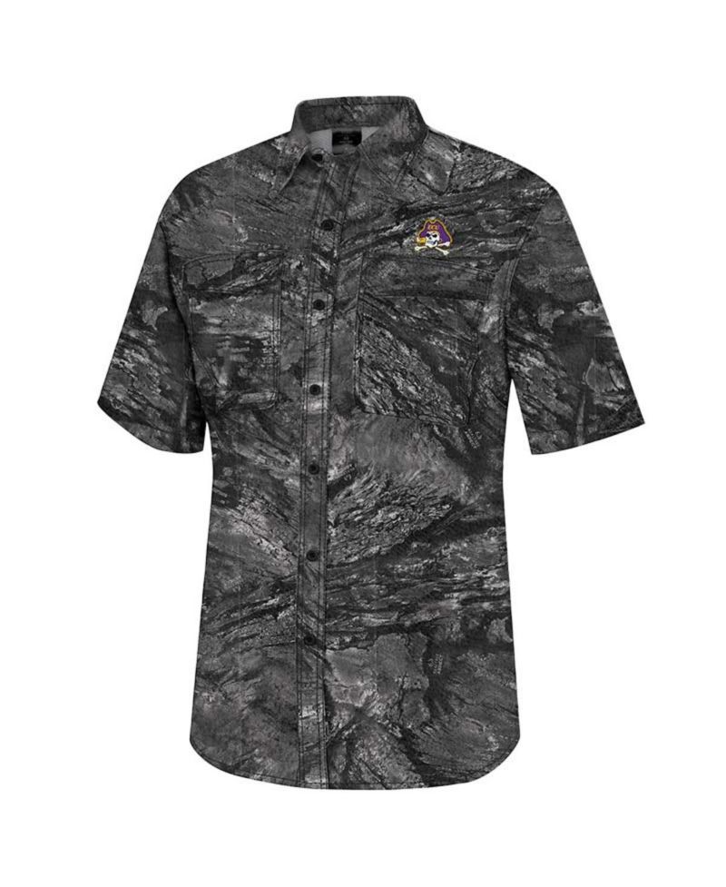 Men's Charcoal ECU Pirates Realtree Aspect Charter Full-Button Fishing Shirt