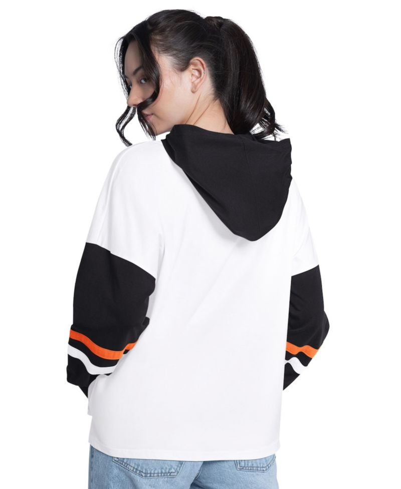 Women's White/Black San Francisco Giants Key Player Oversized Hooded Long Sleeve T-Shirt